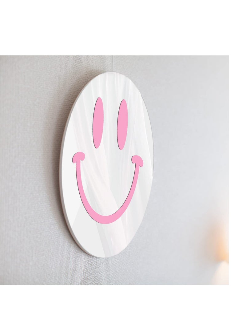 11.8 Inches Acrylic Smiley Face Mirror, Wall-Mounted Smile Face Mirror, Round Room Decor Mirror, Suitable for Living Room Bedroom Dressing Table Bathroom Decor (Pink)