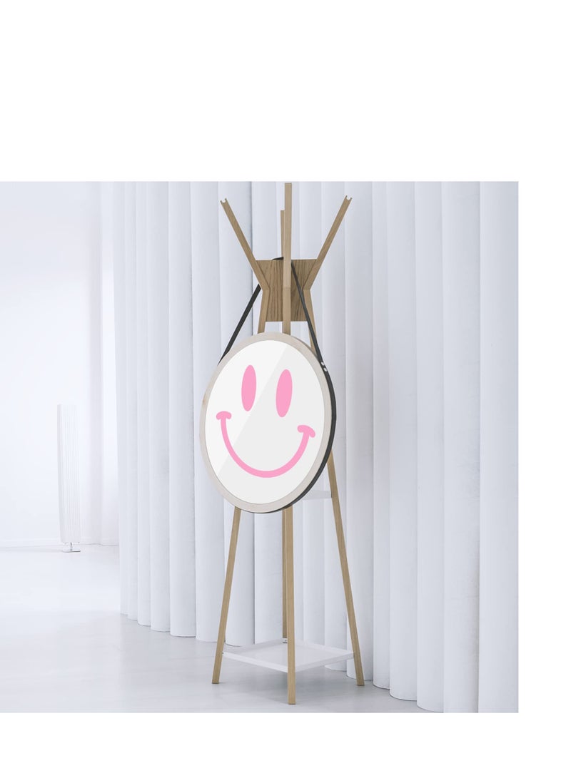 11.8 Inches Acrylic Smiley Face Mirror, Wall-Mounted Smile Face Mirror, Round Room Decor Mirror, Suitable for Living Room Bedroom Dressing Table Bathroom Decor (Pink)