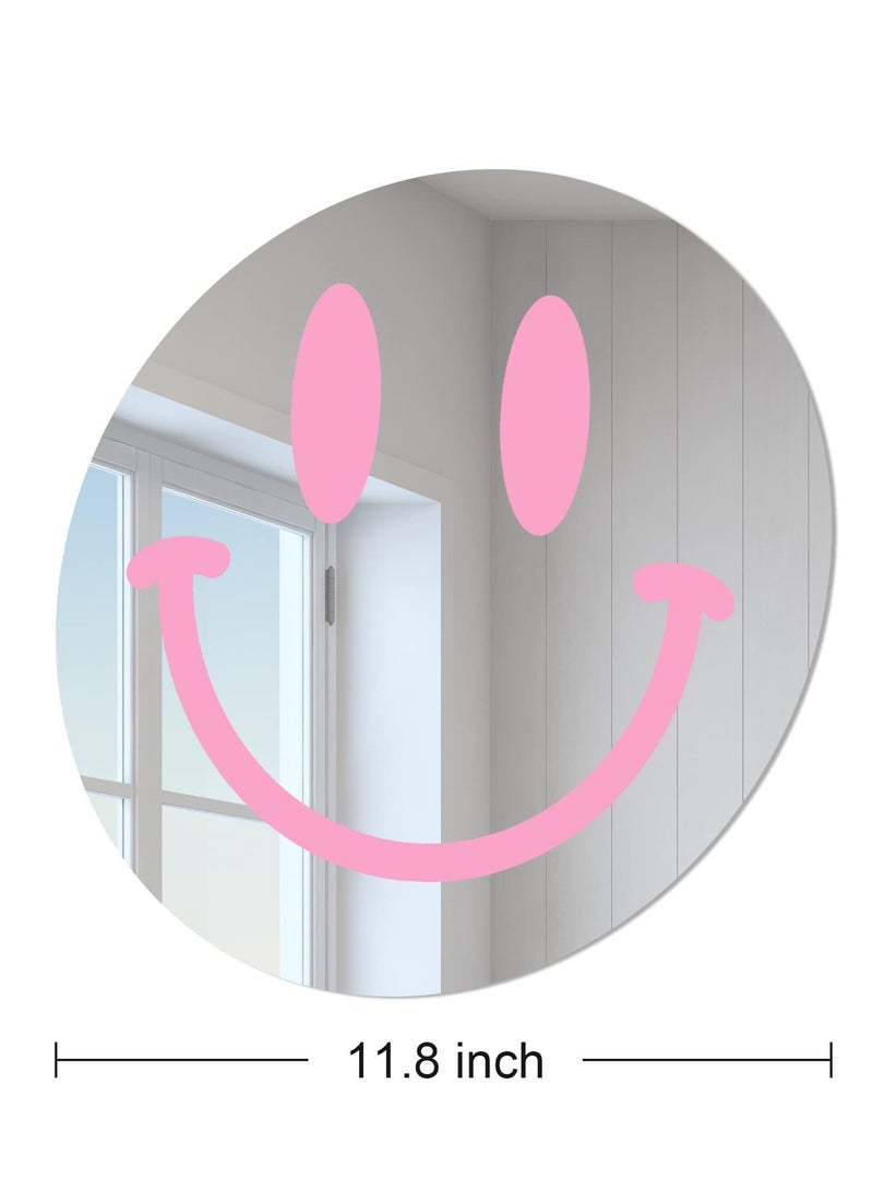 11.8 Inches Acrylic Smiley Face Mirror, Wall-Mounted Smile Face Mirror, Round Room Decor Mirror, Suitable for Living Room Bedroom Dressing Table Bathroom Decor (Pink)