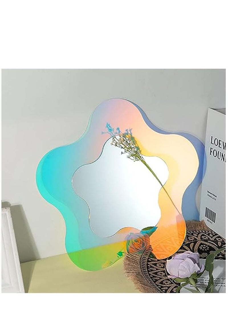 Irregular Wall Mirror Wavy Acrylic Room Decor Aesthetic Amorphic Vanity Retro for Bedroom Living Bathroom Entryway (Five Pointed Star 30 x cm)