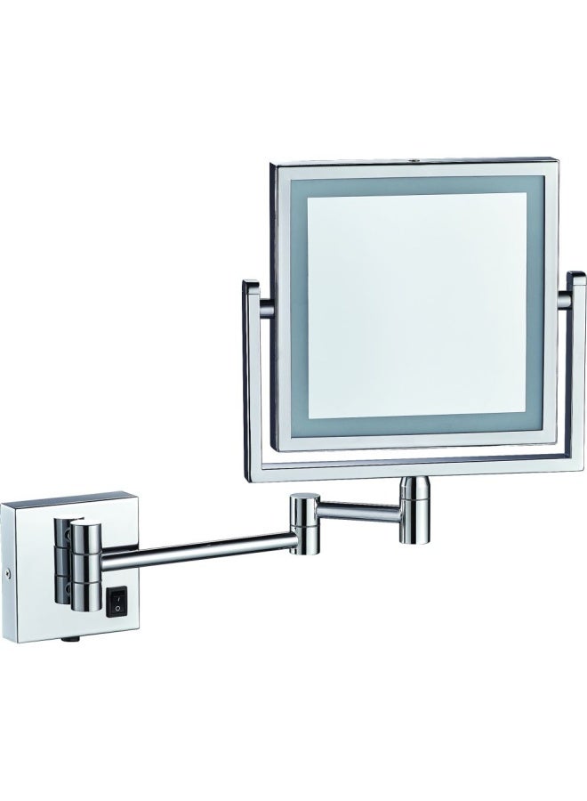 Milano Magnifying Mirror With Led Light Square Chrome Color