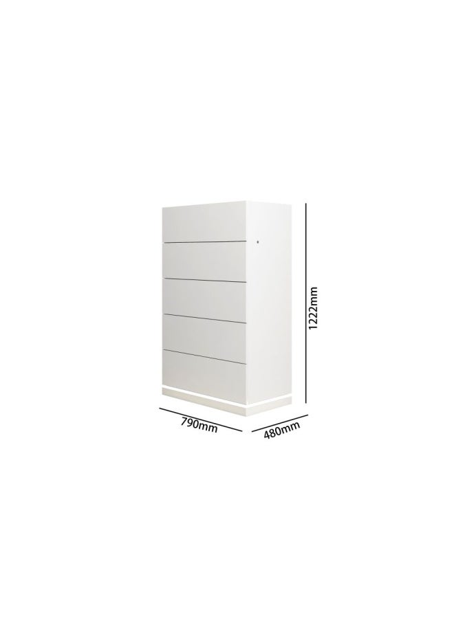 Sonya Chest of 5 Drawers with Jewelry Cabinet & Mirror at Top - White High Gloss - With 2-Year Warranty