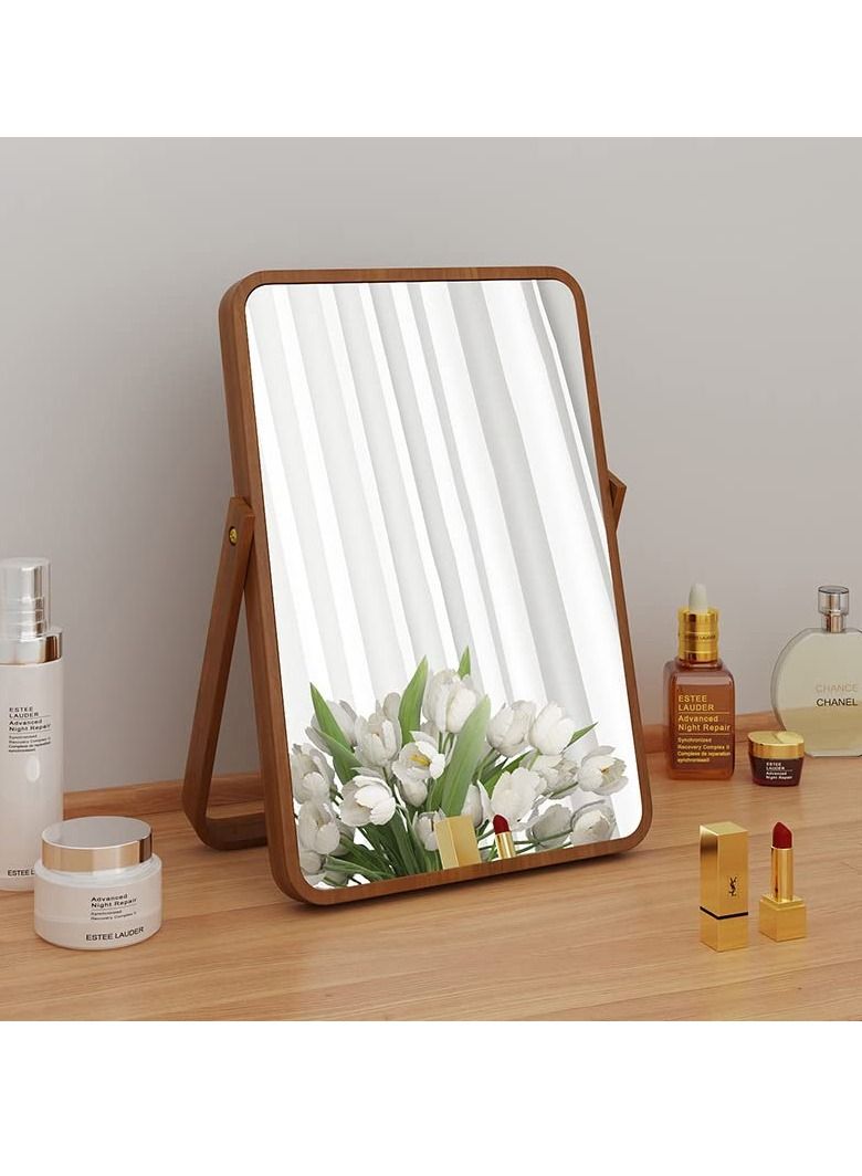 Wooden Vanity Mirror Portable Wooden Table Mirror Folding HD Beauty Free Standing Travel Bathroom Mirror Desk Mirror for Living Room Bedroom