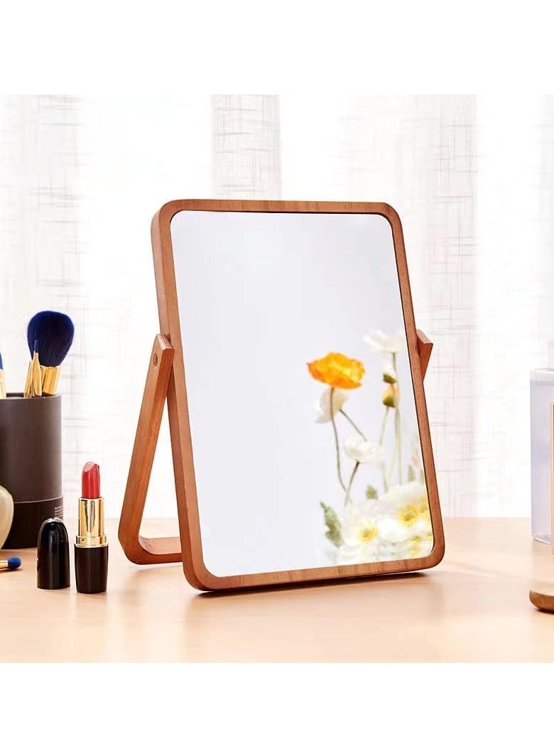 Wooden Desk Mirror for Makeup, Table Mirror Vanity with Wood Frame Rectangle Countertop Mirror Farmhouse Bedroom for Living Room, Bathroom Dorm Make Up Mirror for Make up Table