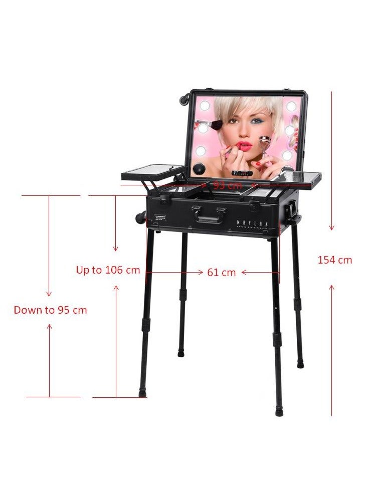 Makeup Vanity Mirror Stand Trolley Case with LED lights Black