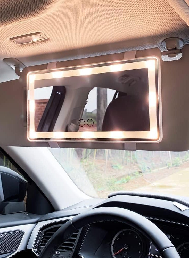 Car Visor Mirror with LED Lights, Rechargeable Car Mirror Light Makeup Mirror with 3 Light Modes, Car Visor Mirror, Car Vanity Mirror for SUV Truck, White