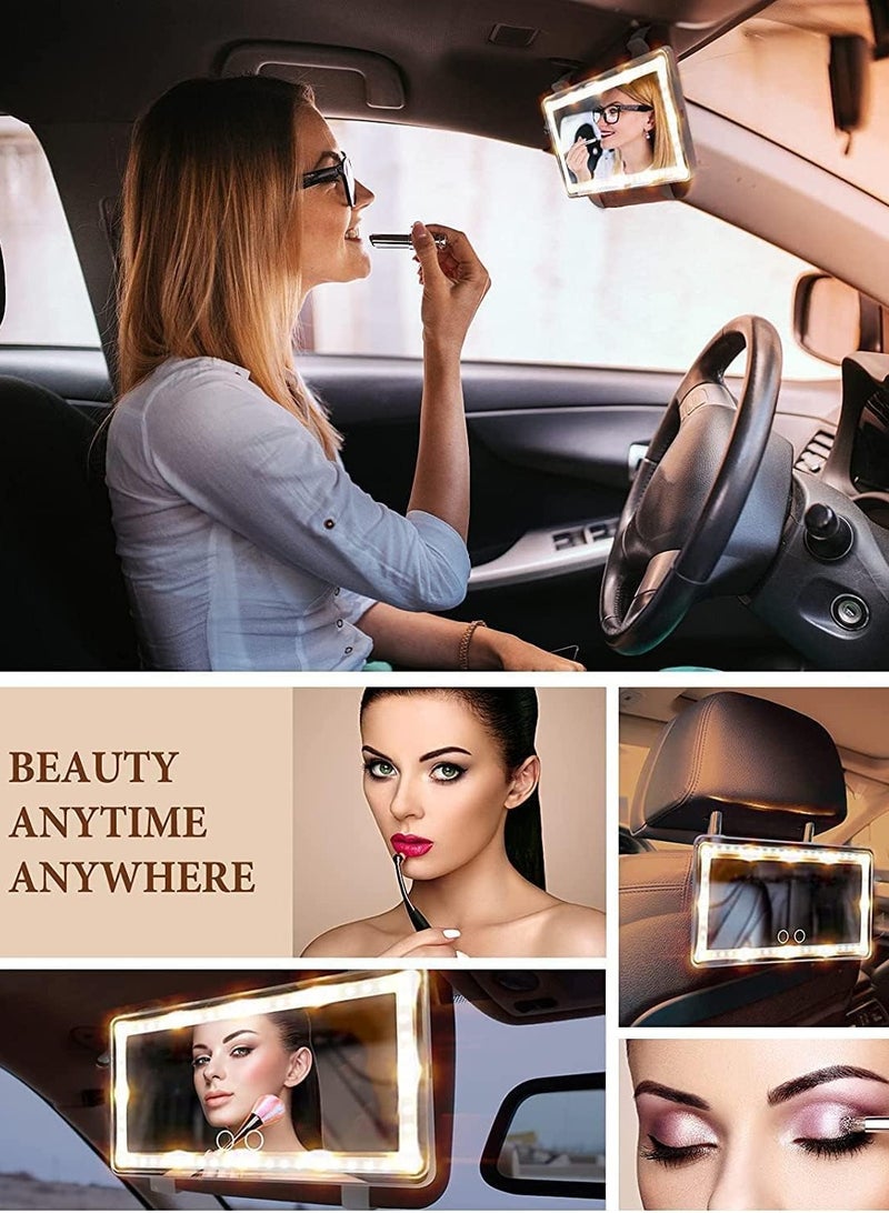 Car Visor Mirror with LED Lights, Rechargeable Car Mirror Light Makeup Mirror with 3 Light Modes, Car Visor Mirror, Car Vanity Mirror for SUV Truck, White