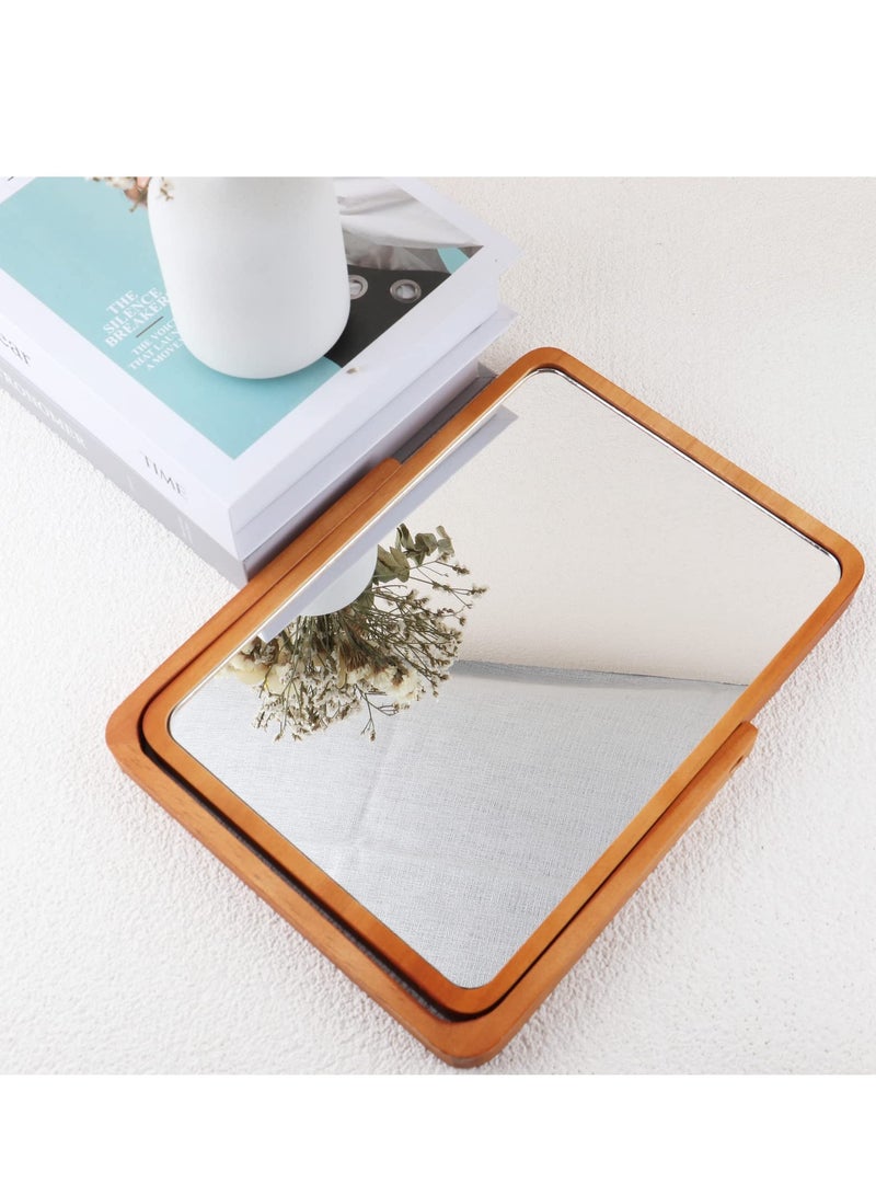 Wooden Vanity Mirror Portable Wooden Table Mirror Folding HD Beauty Free Standing Travel Bathroom Mirror Desk Mirror for Living Room Bedroom