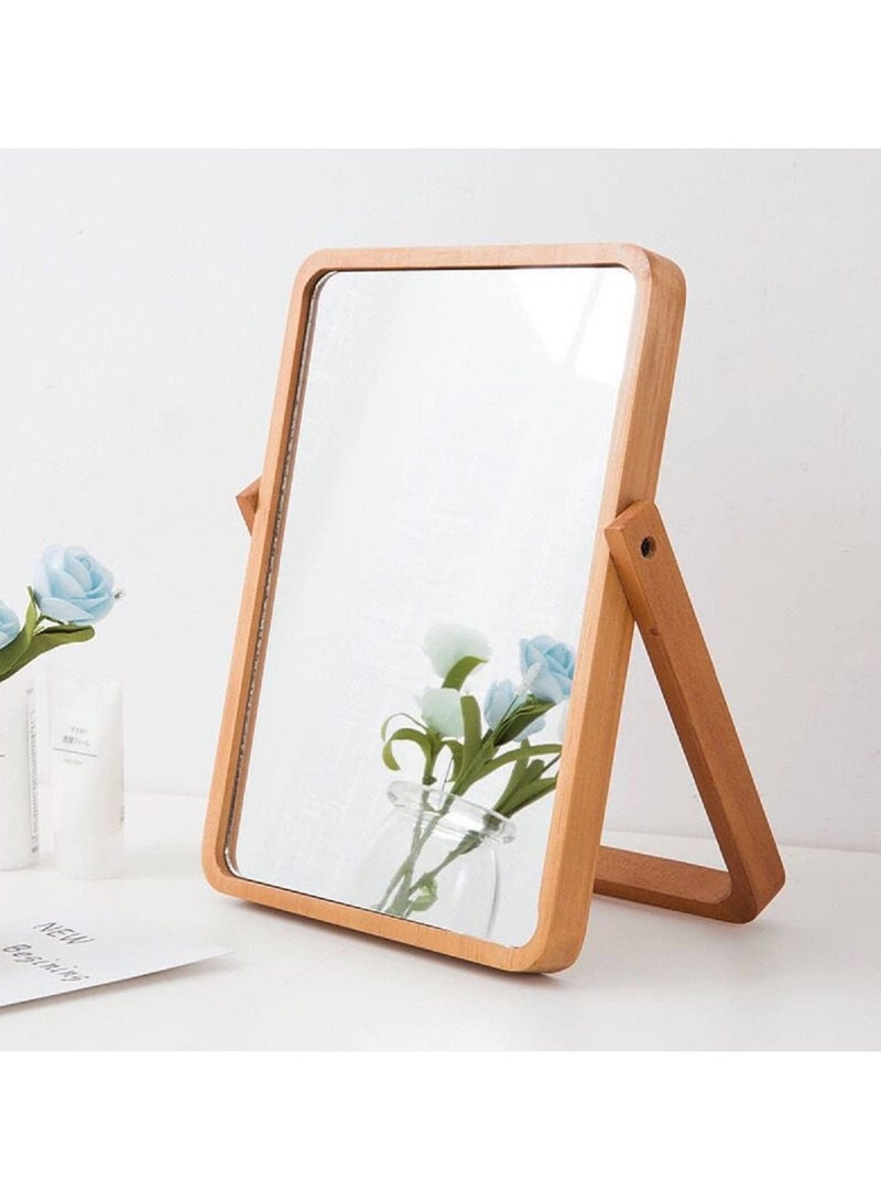 Wooden Desk Mirror for Makeup, Table Mirror Vanity with Wood Frame Rectangle Countertop Mirror Farmhouse Bedroom for Living Room, Bathroom Dorm Make Up Mirror for Make up Table