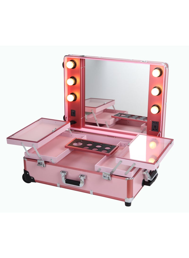 Makeup Train Stand Case With Pro Studio Artist Trolley And Lights Pink Queen Size