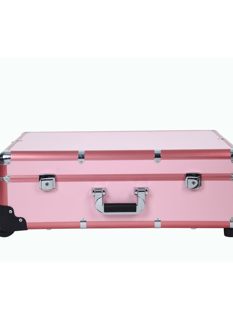 Makeup Train Stand Case With Pro Studio Artist Trolley And Lights Pink Queen Size