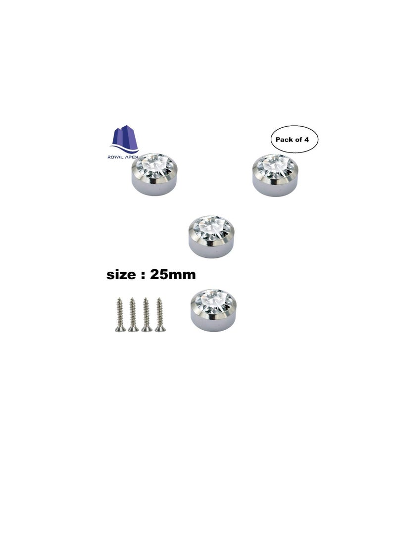 Chrome Plated Mirror Button, Round Crystal Mirror Cap Etc. 4 Pcs (25mm)