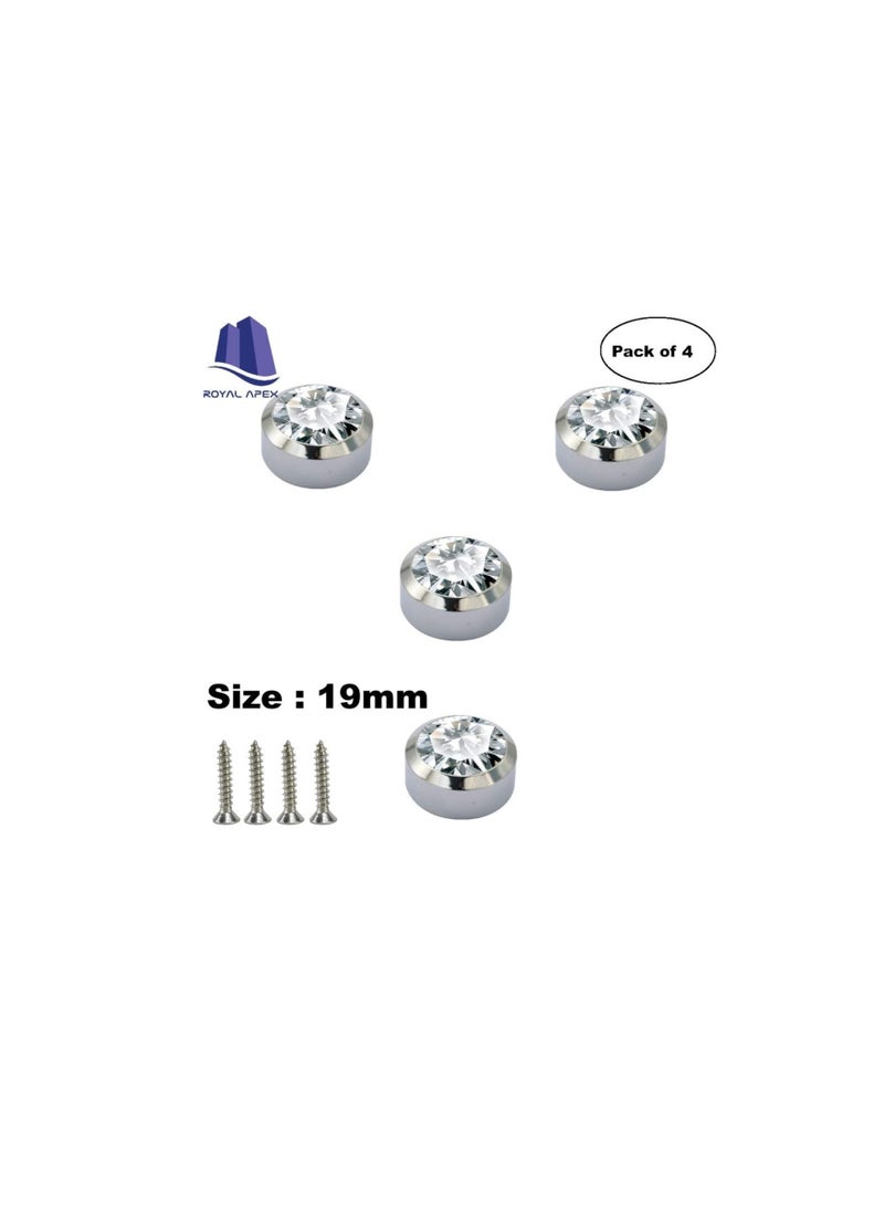 Chrome Plated Mirror Button, Round Crystal Mirror Cap Etc. 4 Pcs (19mm)