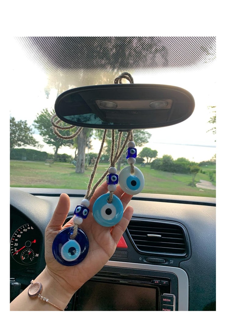 Evil Eye Car Hanging Ornament, Rear View Mirror Ornament Accessories, Turkish Greek Nazar Amulet, Good Luck Pendant,  for Car Window Door Rear View Mirror Accessories 3 pcs