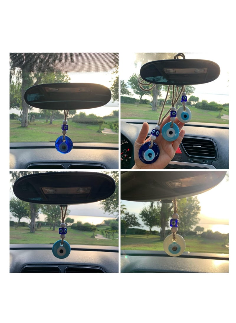 Evil Eye Car Hanging Ornament, Rear View Mirror Ornament Accessories, Turkish Greek Nazar Amulet, Good Luck Pendant,  for Car Window Door Rear View Mirror Accessories 3 pcs