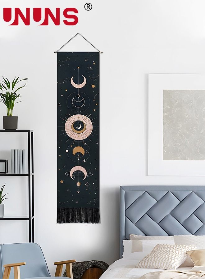 Boho Hanging Tapestry,Wall Hanging Sun And Moon Tapestry,Vertical Aesthetic Tapestry Mysterious Art Long Tapestries For Room 32.5x130cm