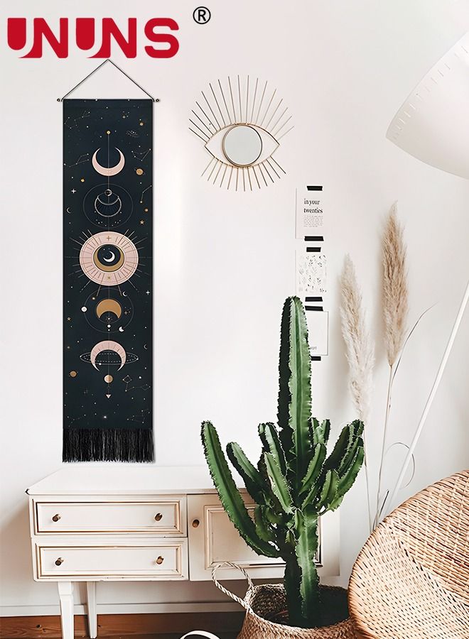 Boho Hanging Tapestry,Wall Hanging Sun And Moon Tapestry,Vertical Aesthetic Tapestry Mysterious Art Long Tapestries For Room 32.5x130cm