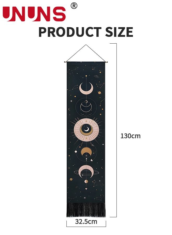 Boho Hanging Tapestry,Wall Hanging Sun And Moon Tapestry,Vertical Aesthetic Tapestry Mysterious Art Long Tapestries For Room 32.5x130cm