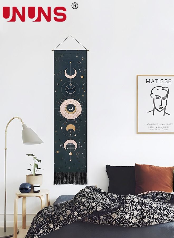 Boho Hanging Tapestry,Wall Hanging Sun And Moon Tapestry,Vertical Aesthetic Tapestry Mysterious Art Long Tapestries For Room 32.5x130cm