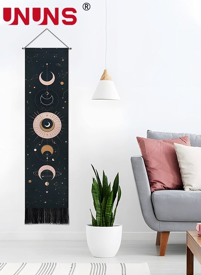 Boho Hanging Tapestry,Wall Hanging Sun And Moon Tapestry,Vertical Aesthetic Tapestry Mysterious Art Long Tapestries For Room 32.5x130cm