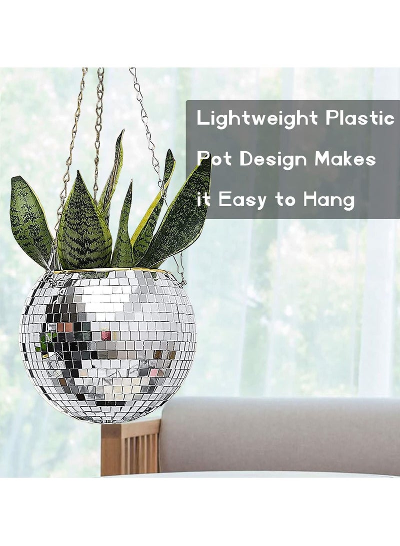 SYOSI 6 Inches Disco Ball Plant Hanger, Disco Ball Planter with Hook and Wooden Stand, Disco Planter Pots for Indoor Outdoor Plants Home Decor