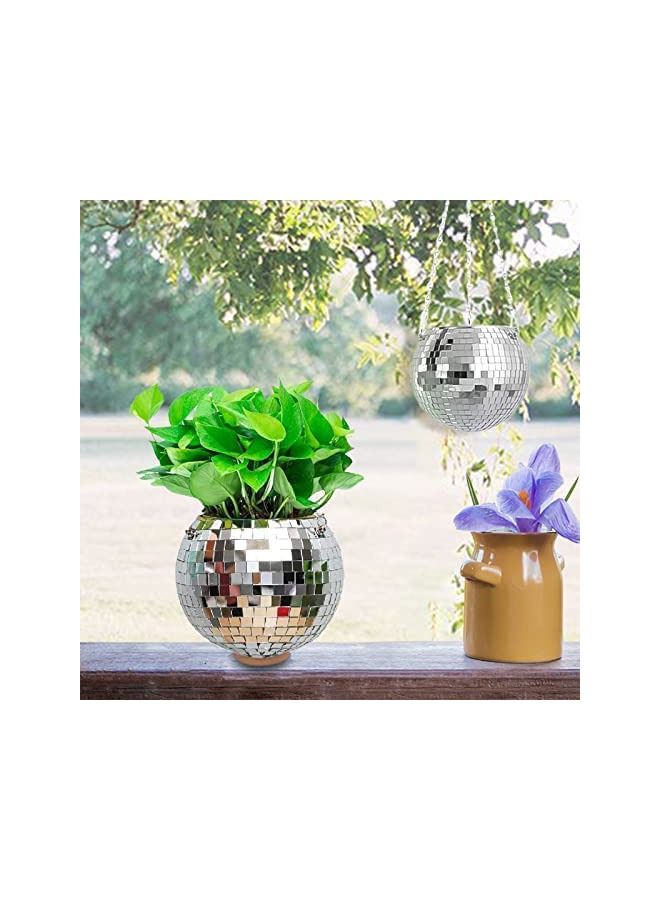 SYOSI 6 Inches Disco Ball Plant Hanger, Disco Ball Planter with Hook and Wooden Stand, Disco Planter Pots for Indoor Outdoor Plants Home Decor