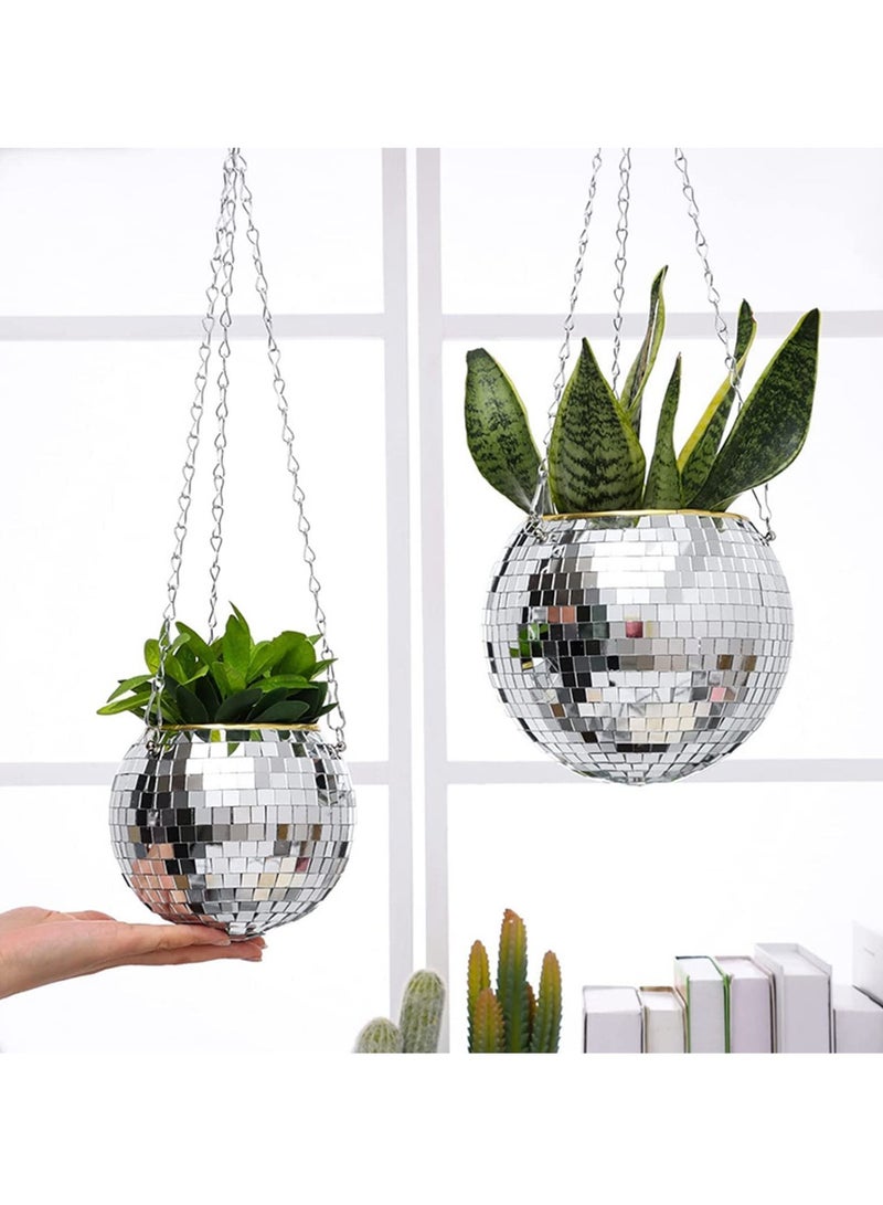 SYOSI 6 Inches Disco Ball Plant Hanger, Disco Ball Planter with Hook and Wooden Stand, Disco Planter Pots for Indoor Outdoor Plants Home Decor