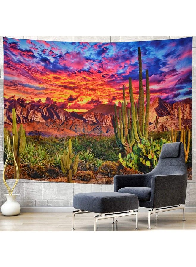 Mountain Tapestry Desert Cactus Tapestry Sunset Clouds Tapestry Psychedelic Tropical Plants Wall Tapestry Nature Scenery Tapestry Wall Hanging For Bedroom Decor