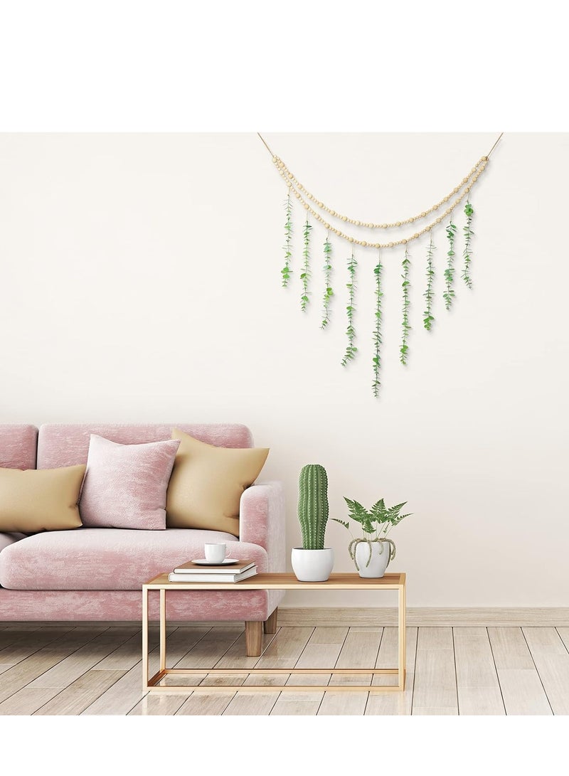 Wall Hanging Decor, Eucalyptus Boho Decor Bedroom Wooden Bead Garland Artificial Natural Greenery Decoration for Guest Modern Bathroom Living Room