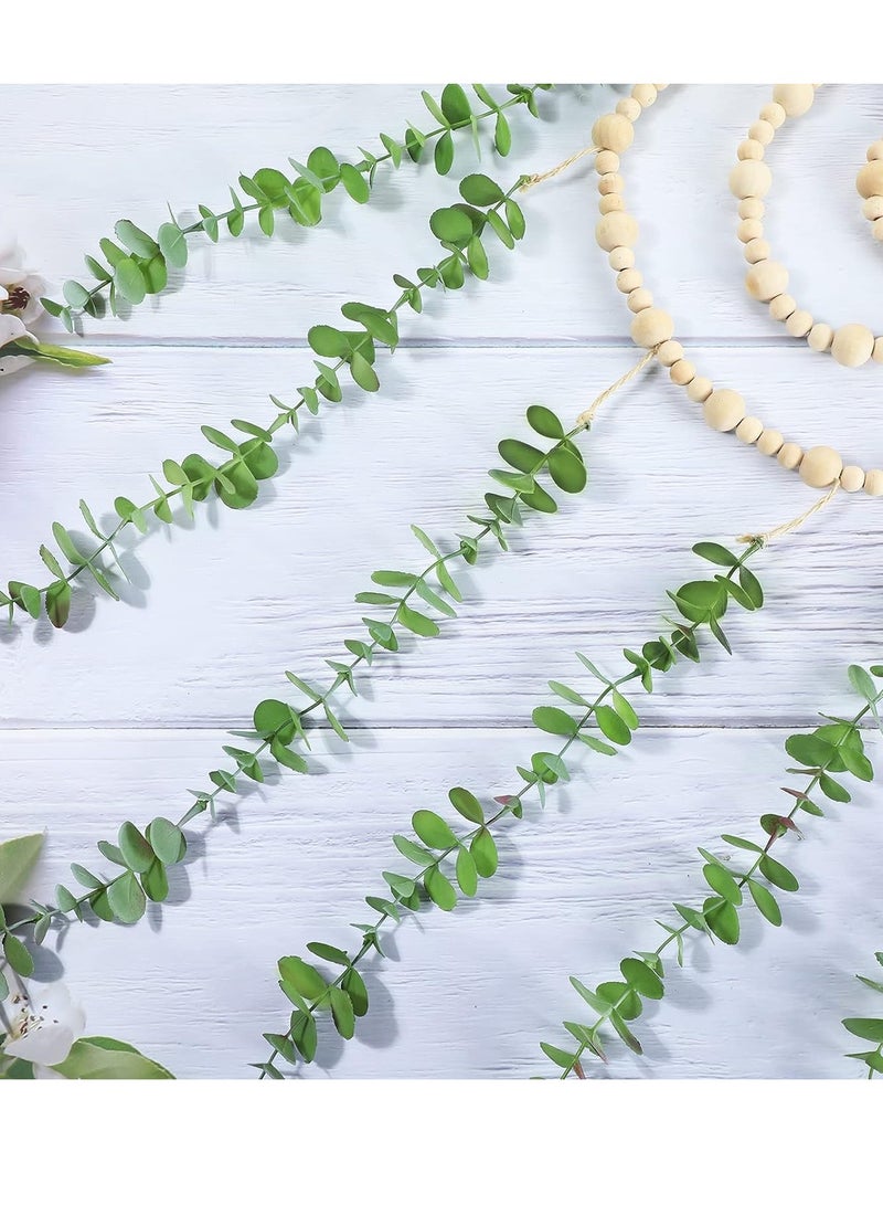 Wall Hanging Decor, Eucalyptus Boho Decor Bedroom Wooden Bead Garland Artificial Natural Greenery Decoration for Guest Modern Bathroom Living Room