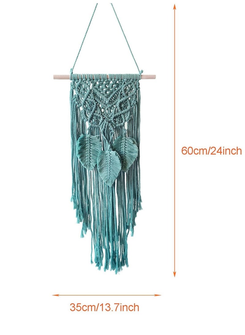 Macrame Woven Wall Hanging Boho Chic Home Decoration Art Wall Leaf Feather Handmade Tapestries Handmade Natural Cotton Suitable for Wedding Bedroom Living Room Background Wall