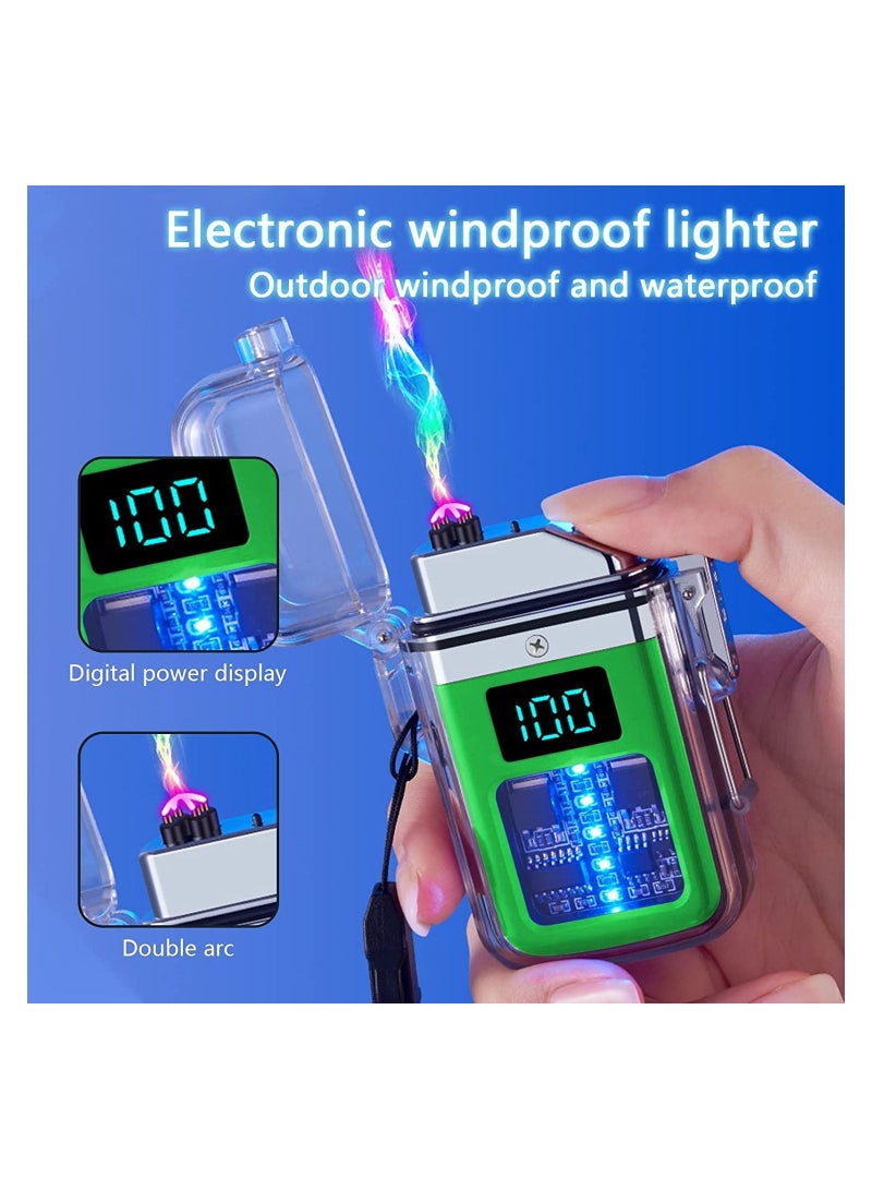 Waterproof Electric Lighter With Type C Charging, Transparent Shell With Digital Display, Glowing Transparent Design, And Pulse Lighter Technology Green