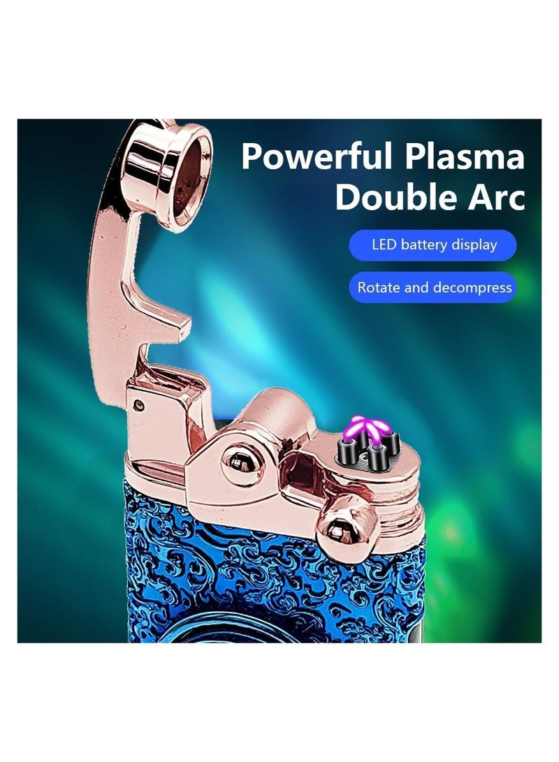 Electric Lighter Rechargeable USB Lighter Windproof Double Arc Plasma Lighter with Battery Indicator Lighter Cool Lighter for Candle, Incense, Adventure