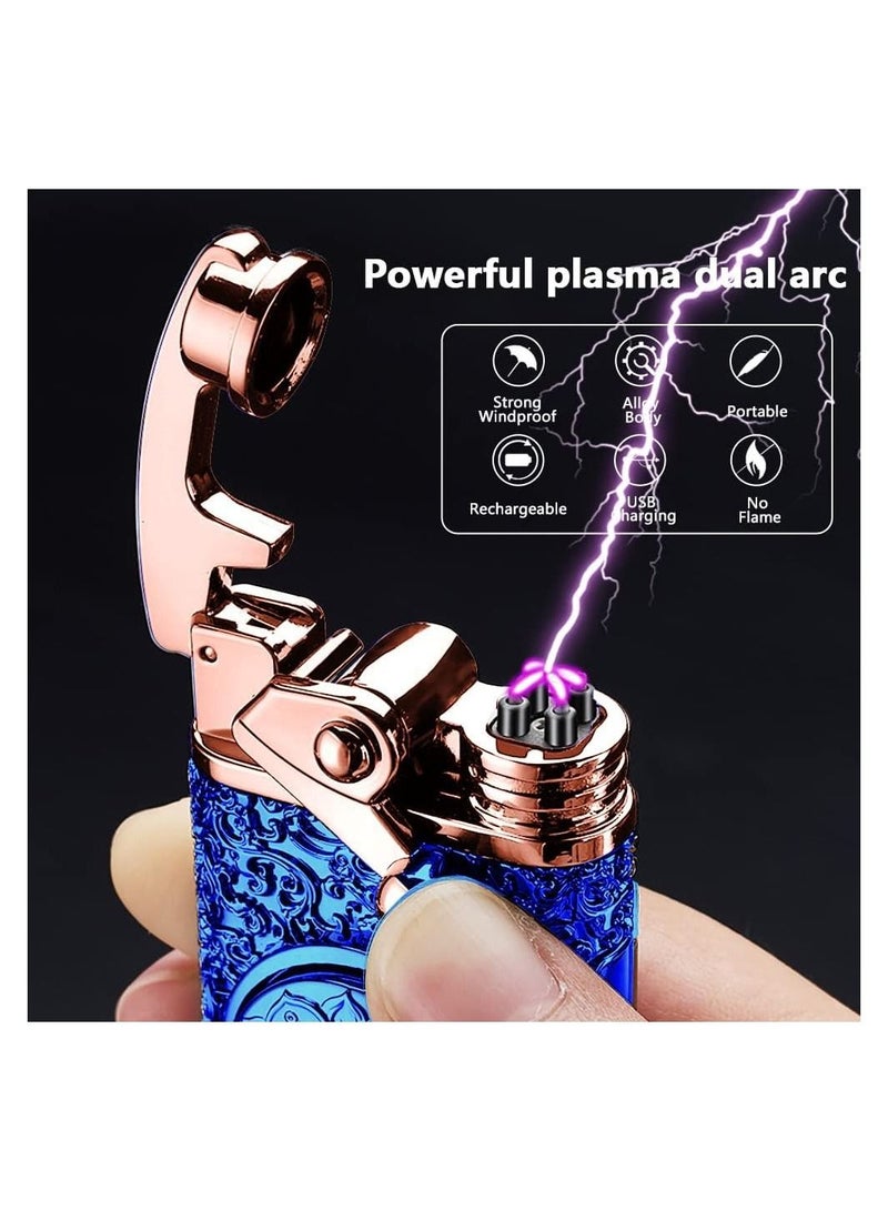 Electric Lighter Rechargeable USB Lighter Windproof Double Arc Plasma Lighter with Battery Indicator Lighter Cool Lighter for Candle, Incense, Adventure