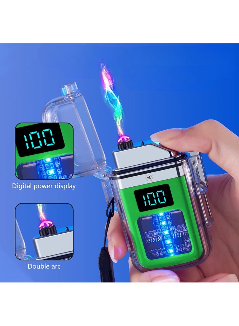 Rechargeable Lighter Attractive Technological Cute Lighter with Transparent Casing and Chip Visualization for Business Partners Friend Colleague(Green)