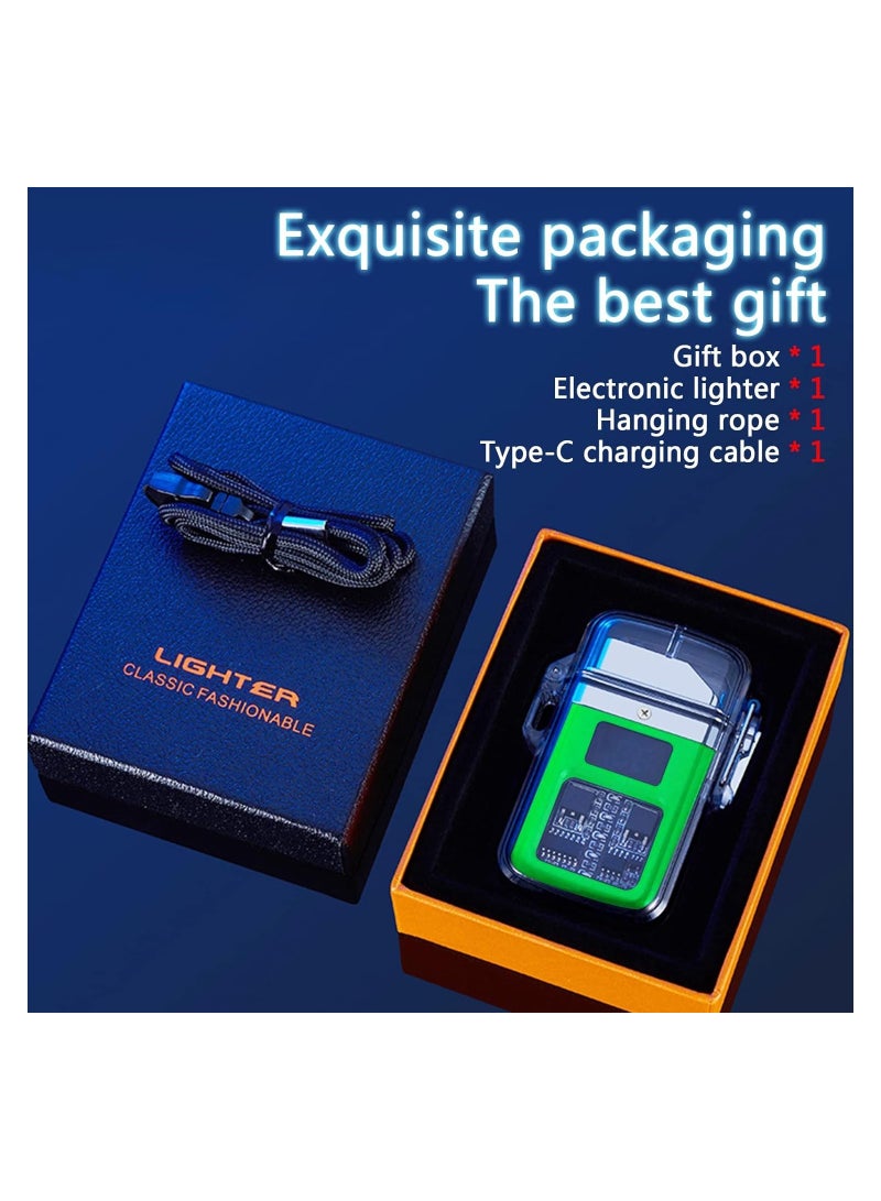 Rechargeable Lighter Attractive Technological Cute Lighter with Transparent Casing and Chip Visualization for Business Partners Friend Colleague(Green)