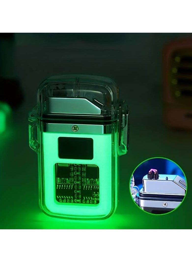 Rechargeable Lighter Attractive Technological Cute Lighter with Transparent Casing and Chip Visualization for Business Partners Friend Colleague(Green)