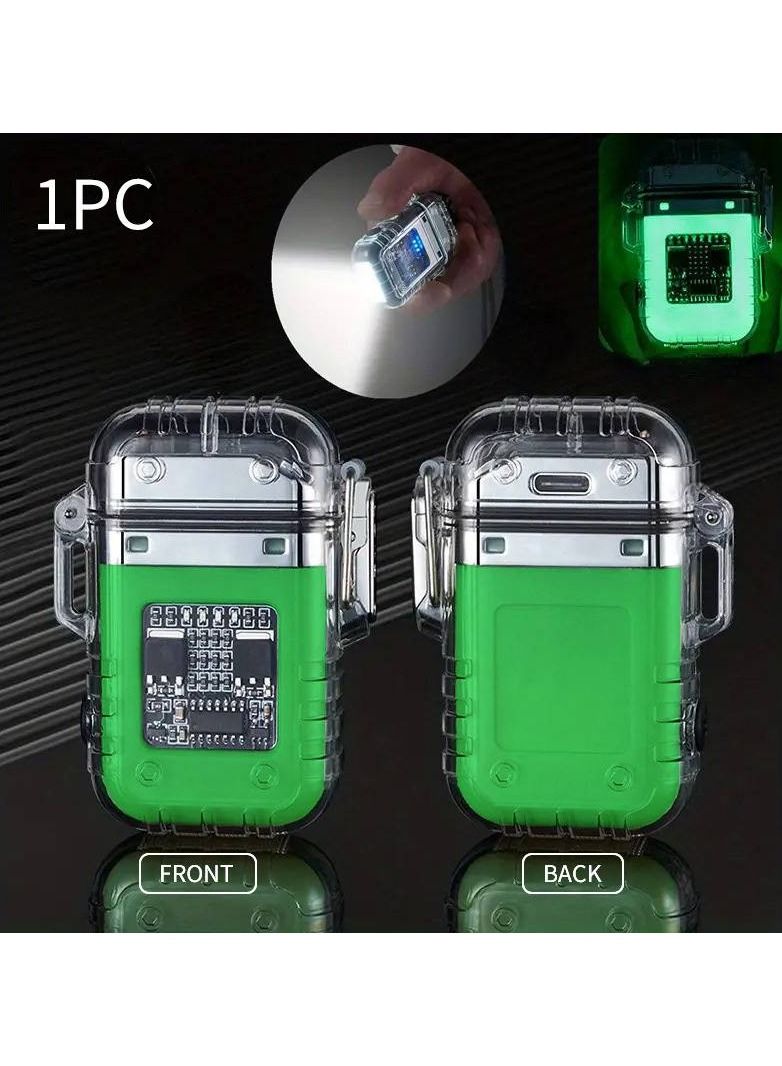 Rechargeable Lighter Attractive Technological Cute Lighter with Transparent Casing and Chip Visualization for Business Partners Friend Colleague(Green)