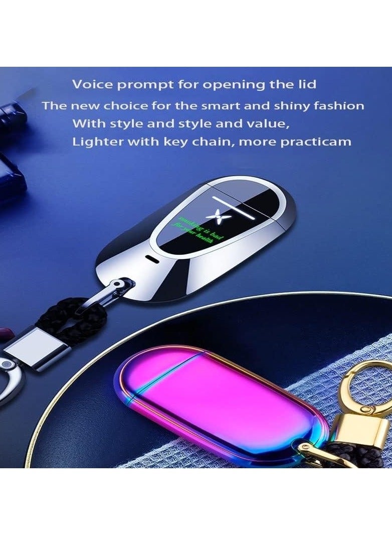 Metal Smart Lighter Windproof Double Arc Touch Sensitive USB Rechargeable Frameless Plasma Multi Color Choice Ergonomic Grip Business Model Fashion Key Chain Gift for Family and Friends