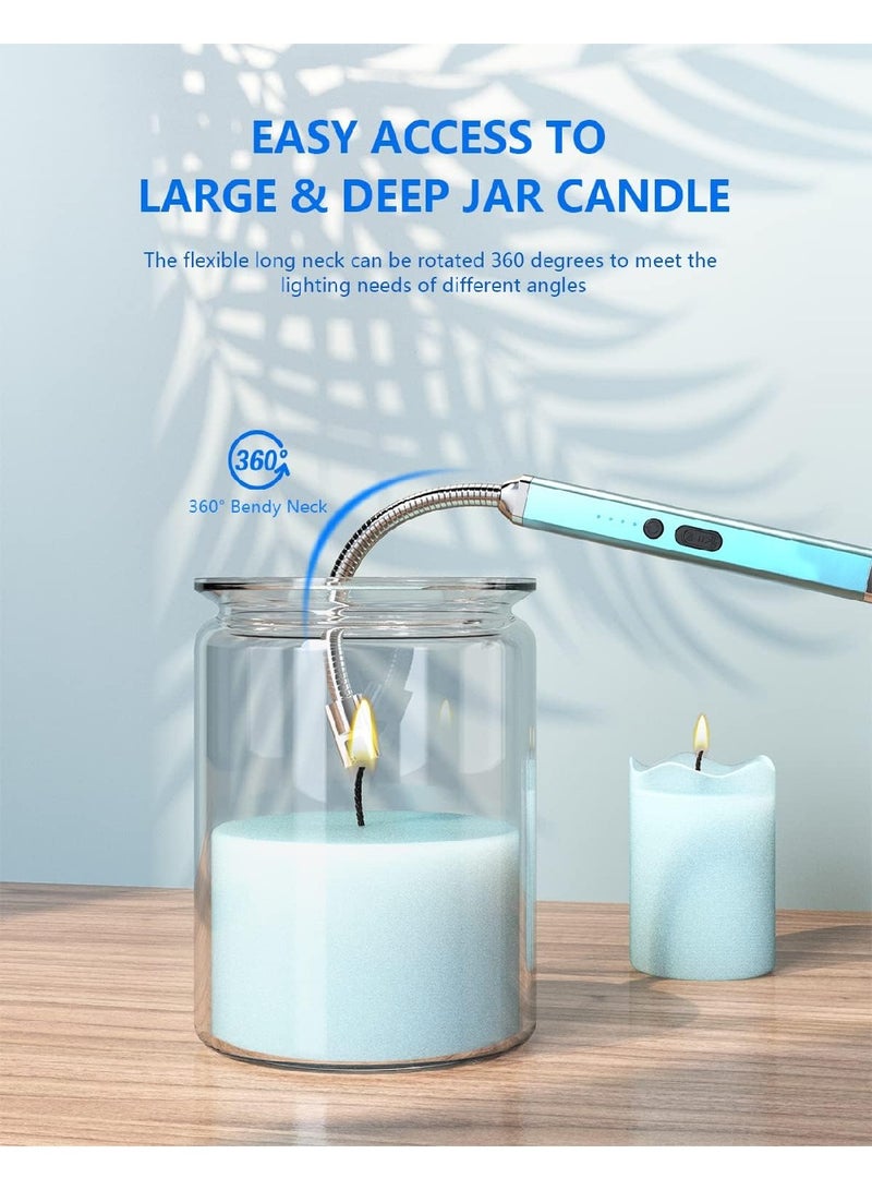 USB Rechargeable Arc Lighter With LED Display, 360° Flexible Neck Flameless, Suitable For Candle Aromatherapy Camping BBQ Gas Stove (Sky Blue)