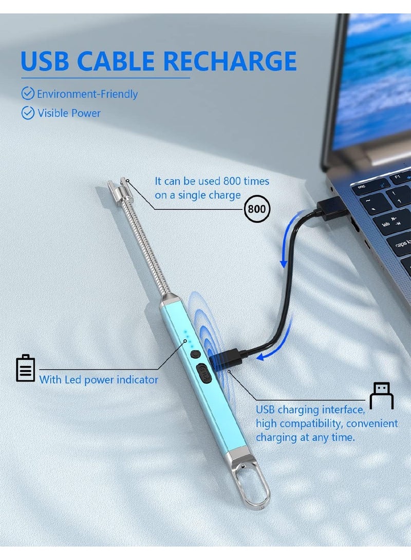 USB Rechargeable Arc Lighter With LED Display, 360° Flexible Neck Flameless, Suitable For Candle Aromatherapy Camping BBQ Gas Stove (Sky Blue)