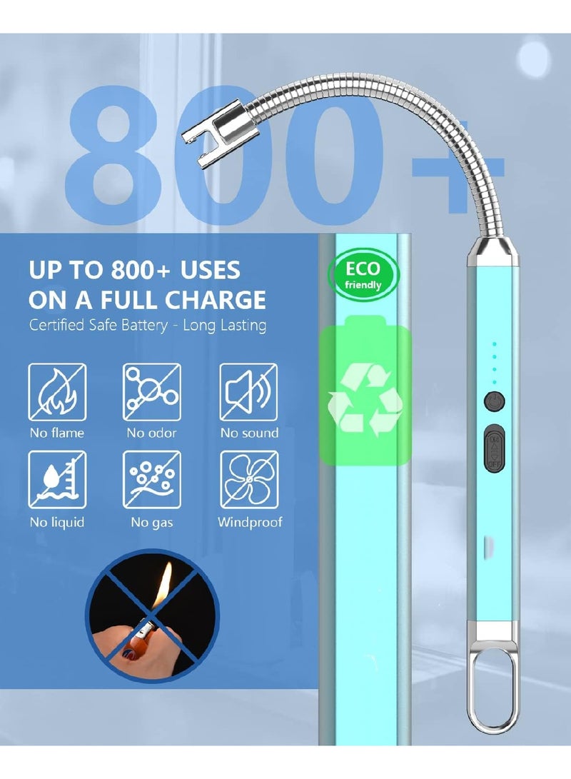 USB Rechargeable Arc Lighter With LED Display, 360° Flexible Neck Flameless, Suitable For Candle Aromatherapy Camping BBQ Gas Stove (Sky Blue)