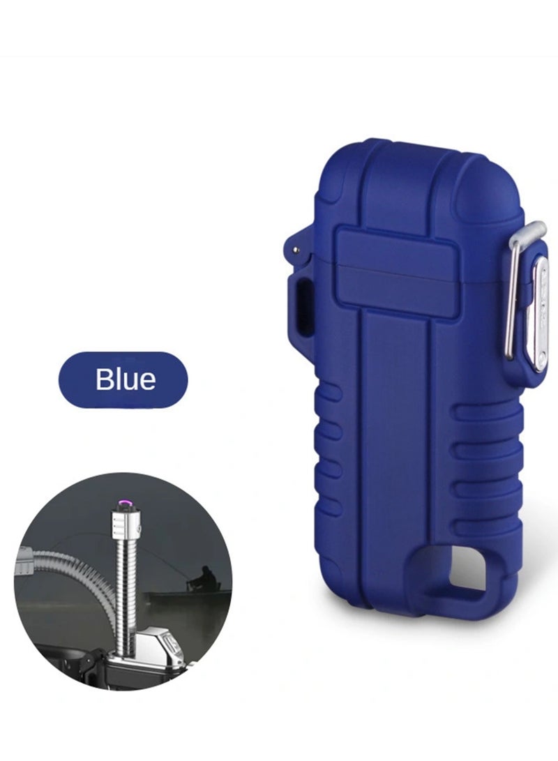 Outdoor Camping Waterproof And Windproof Arc Portable Charging Lanyard Lighter(Blue)(No Gas Or Kerosene)