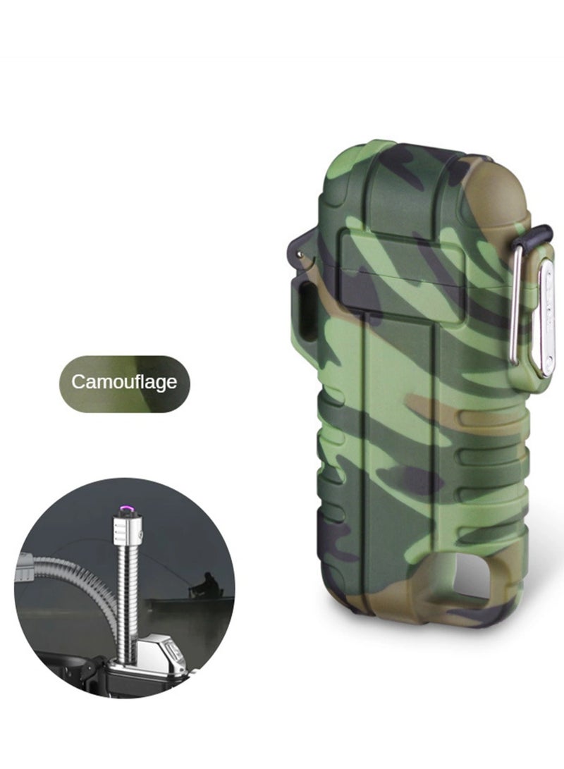 Outdoor Camping Waterproof And Windproof Arc Portable Charging Lanyard Lighter(Camouflage)(No Gas Or Kerosene)