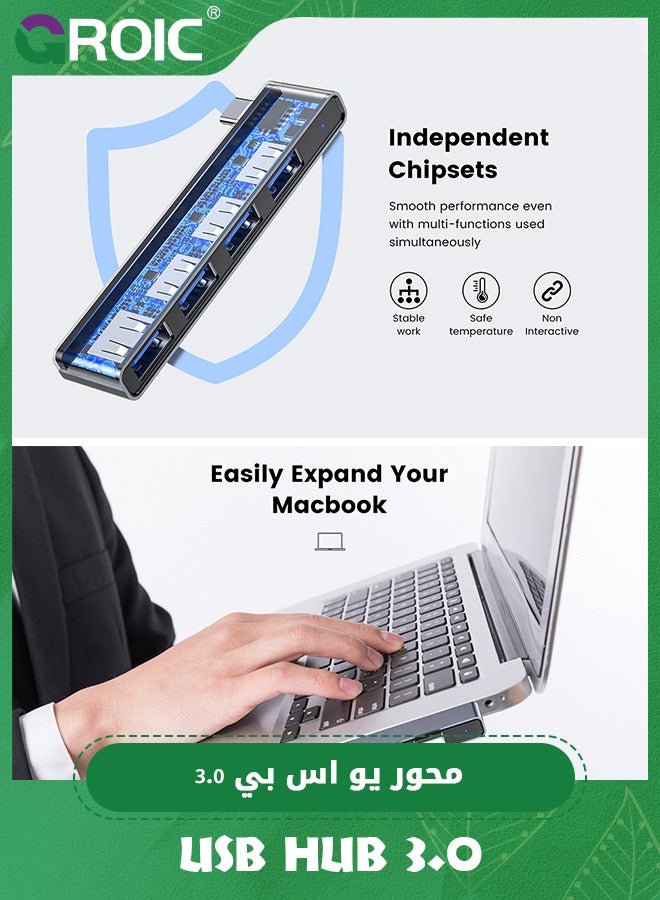 USB Hub for Laptop, 4-Port USB Hub(1 * 3.0 Hub, 3 * 2.0 Hub) USB Splitter Ultra-Slim Data USB Hub Multi USB Port Expander USB Adapter Station for Laptop,Windows PC, Mac, Printer, Flash Drive