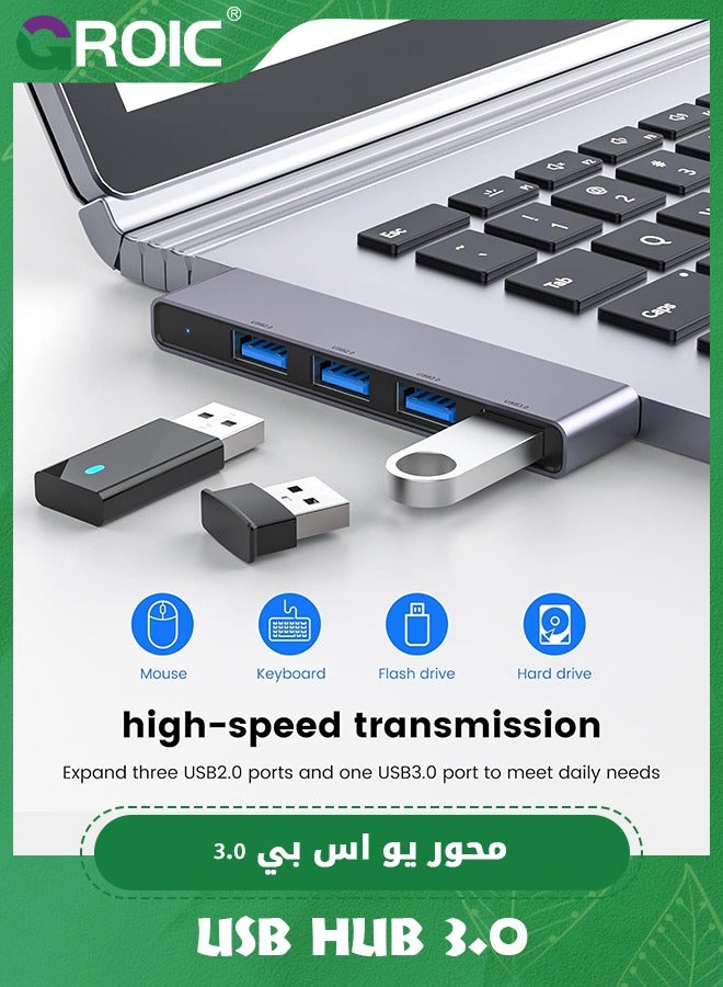 USB Hub for Laptop, 4-Port USB Hub(1 * 3.0 Hub, 3 * 2.0 Hub) USB Splitter Ultra-Slim Data USB Hub Multi USB Port Expander USB Adapter Station for Laptop,Windows PC, Mac, Printer, Flash Drive
