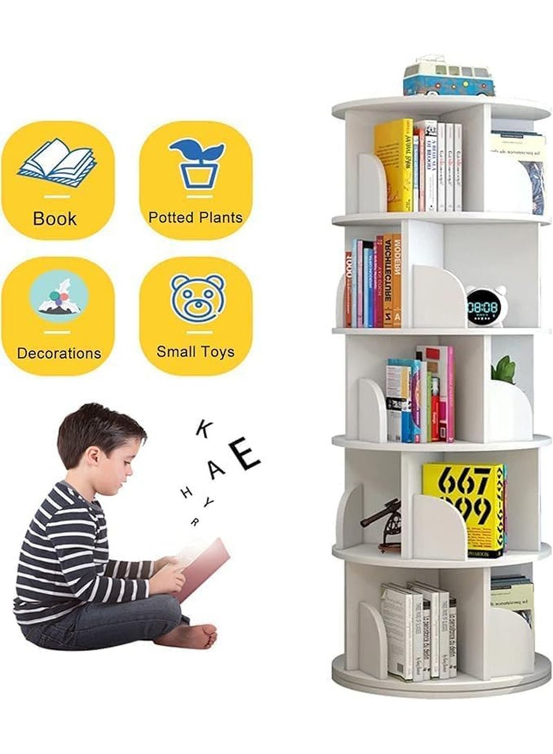 360° Rotating Bookshelf 5 Tiers Tall Bookcase Corner Floor Standing Display Storage Shelf Book Organizer for Living Room Bedroom