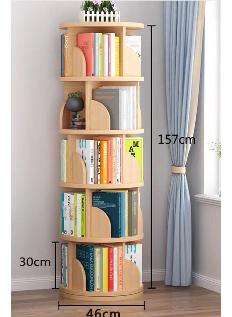 360° Rotating Bookshelf 5 Tiers Tall Bookcase Corner Floor Standing Display Storage Shelf Book Organizer for Living Room Bedroom