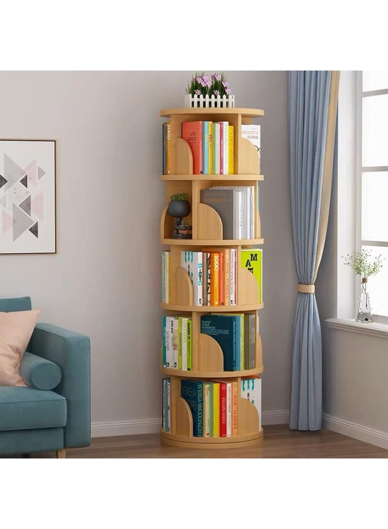 360° Rotating Bookshelf 5 Tiers Tall Bookcase Corner Floor Standing Display Storage Shelf Book Organizer for Living Room Bedroom