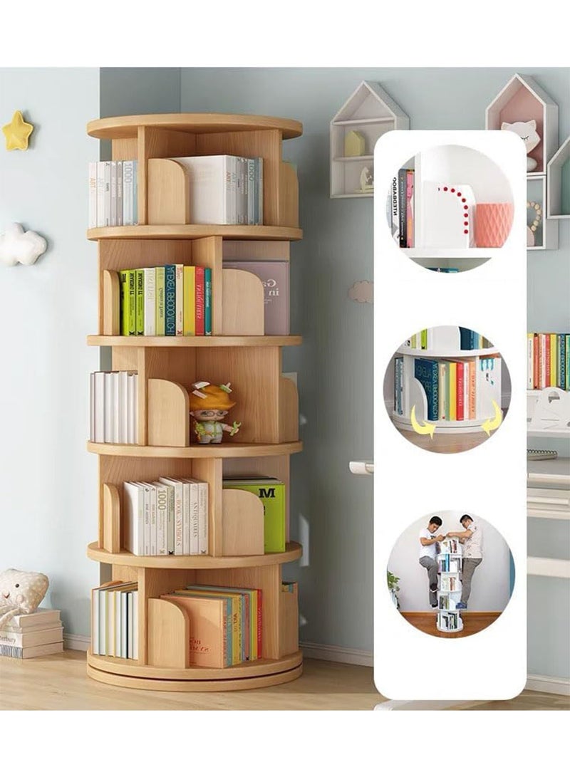 360° Rotating Bookshelf 5 Tiers Tall Bookcase Corner Floor Standing Display Storage Shelf Book Organizer for Living Room Bedroom